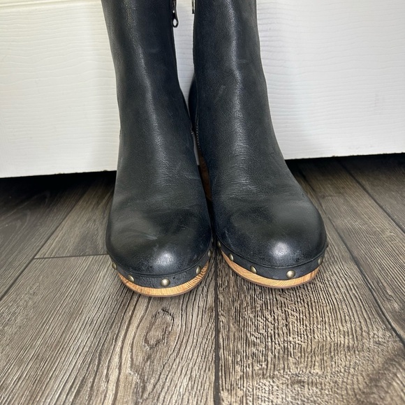 Kork-Ease Black Leather Platform Ankle Boots Wooden Heel Boho Size 11 - Picture 3 of 16